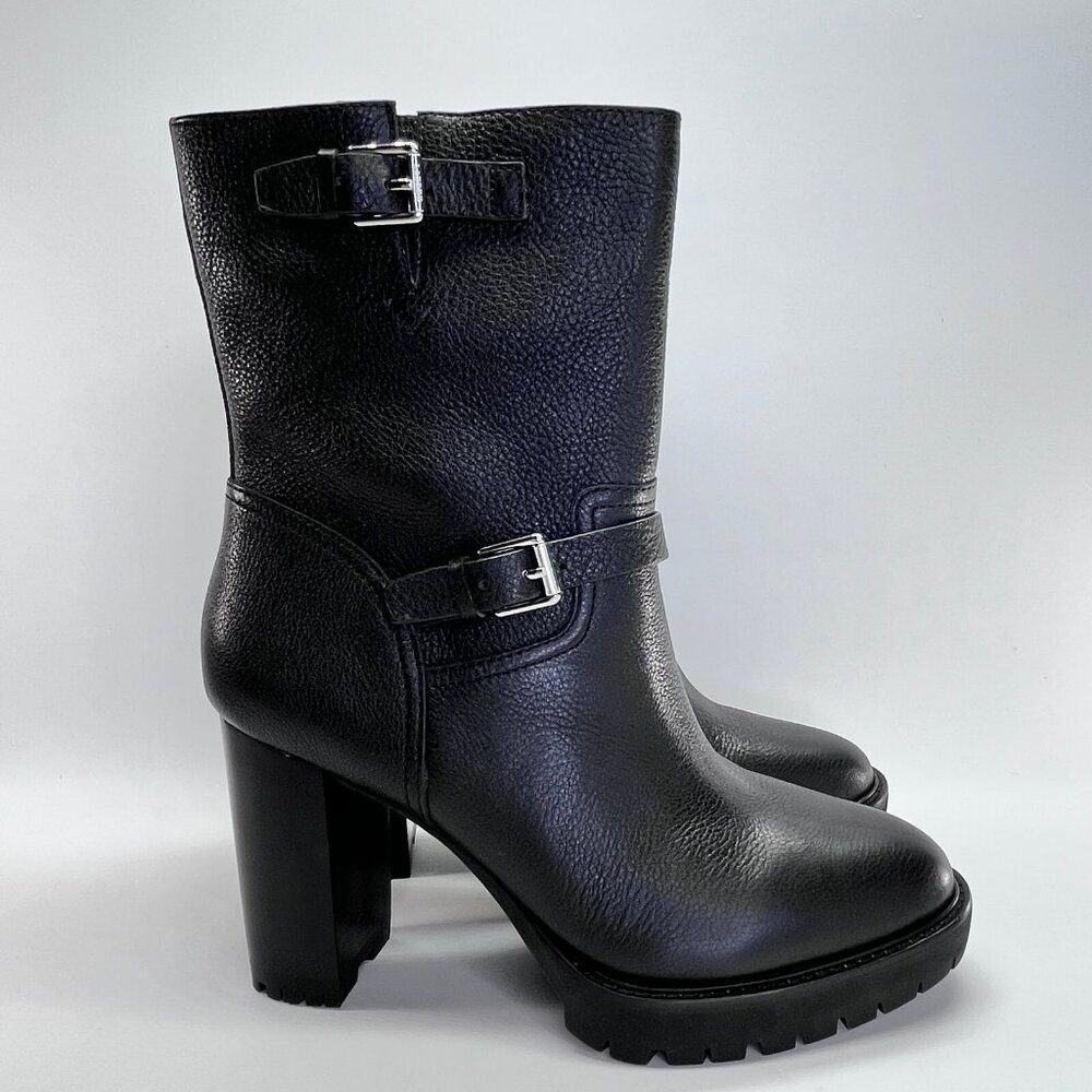 Ralph Lauren Lyvia Leather Boot Size 11B Black Tumbled Mid Calf Block Heel - Picture 3 of 16